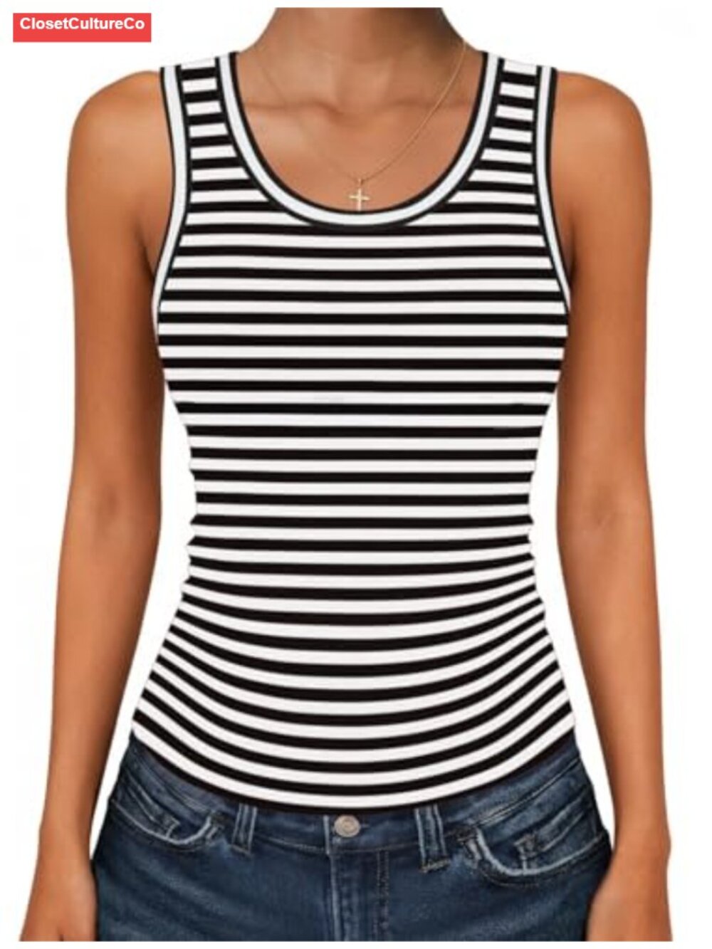 Sleeveless Scoop Neck Tank Top Ribbed Fitted Basic Summer Top